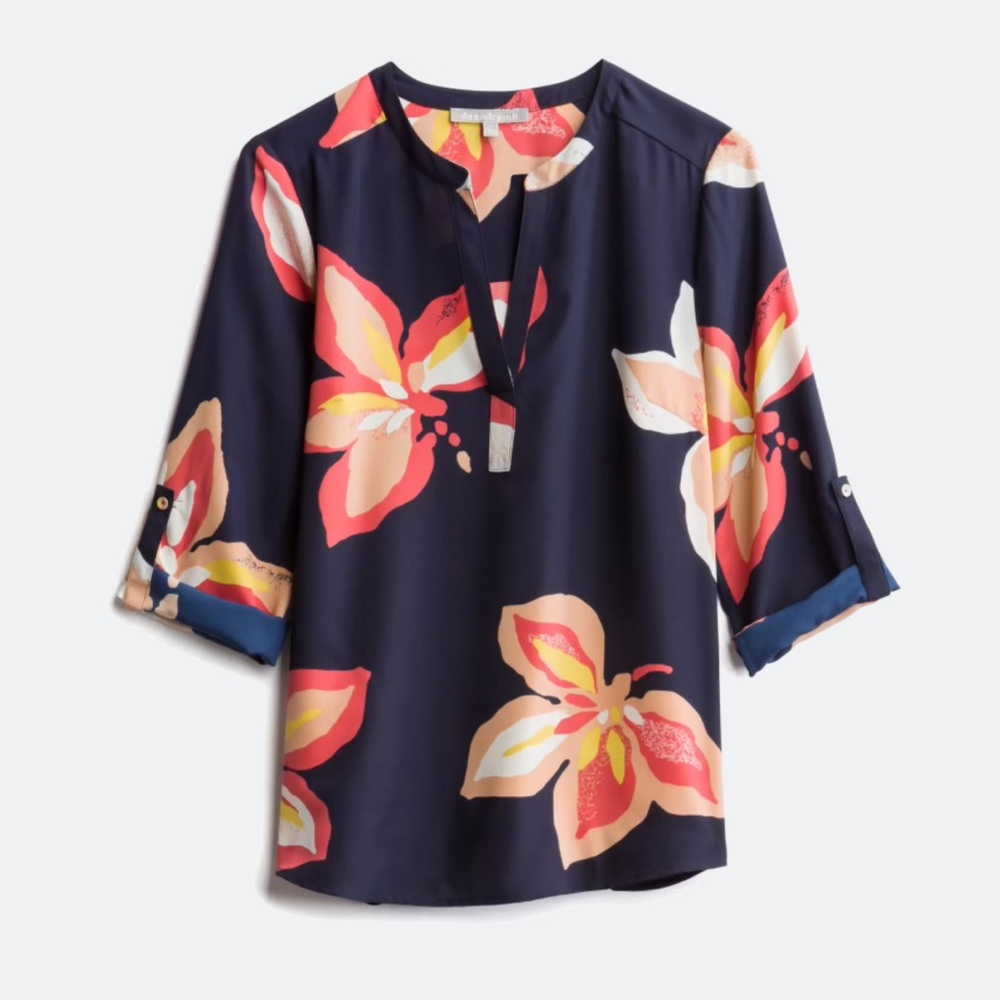 Daniel Rainn (Stitch Fix) Koda Split Neck Blouse Navy Medium NWOT (A)